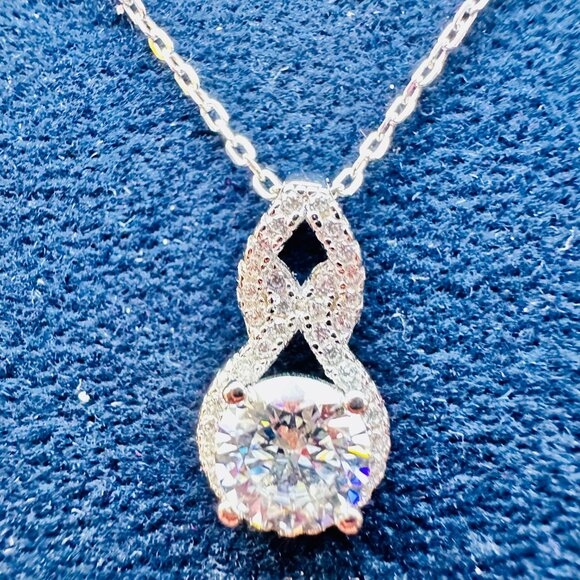 NEW NEO NOVA MOISSANITE ROUND BRILLIANT STERLING SILVER NECKLACE WITH GRA REPORT